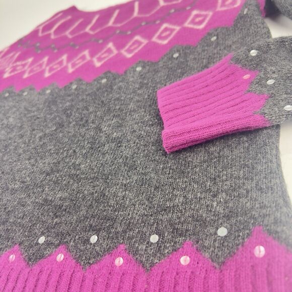 Vtg Wool & Angora Fair Isle Sweater Sz PS Pink Charcoal Gray Sequins Ultra‎ Soft - Picture 4 of 14